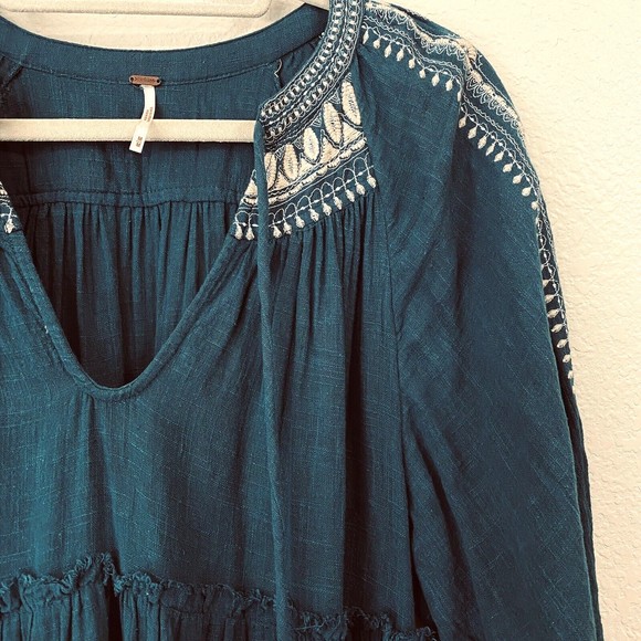 Free People Womens Boho Chic Dream Weaver Embroidered Tunic Sz M OB1015985 Teal - Picture 3 of 8